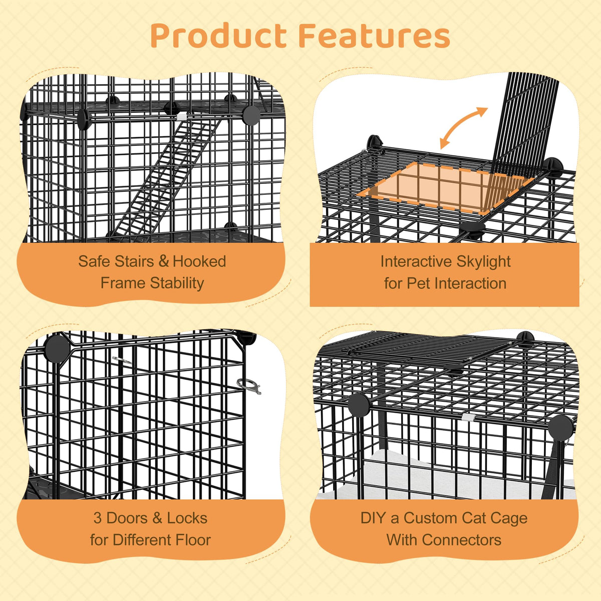 4-Tier Metal Wire Cat Cage with Hammock T9302