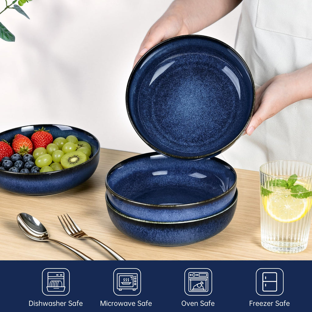 Blue Porcelain Pasta Bowls Set for 4 K3099