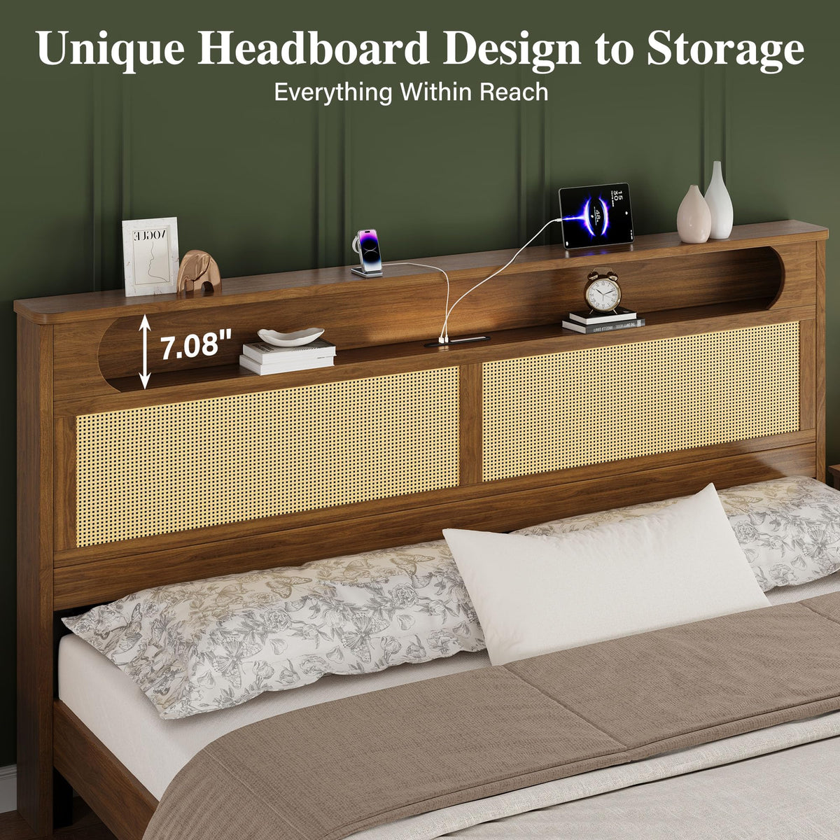 Queen Size Rattan Bed Frame with 2 Storage Drawers V48400