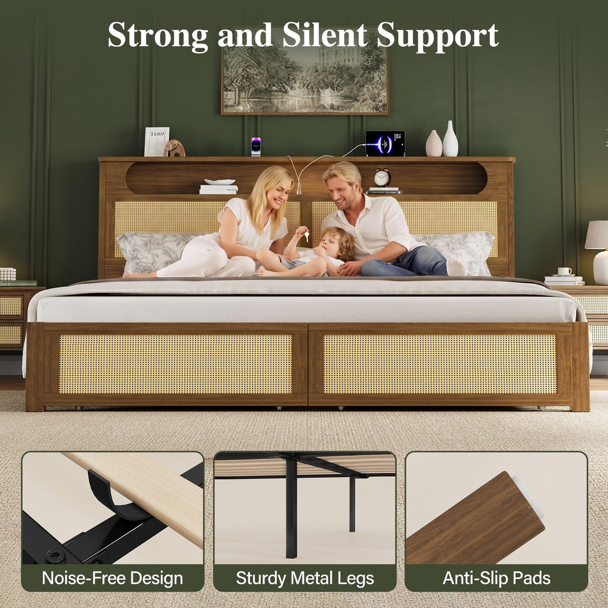 Queen Size Rattan Bed Frame with 2 Storage Drawers V48400