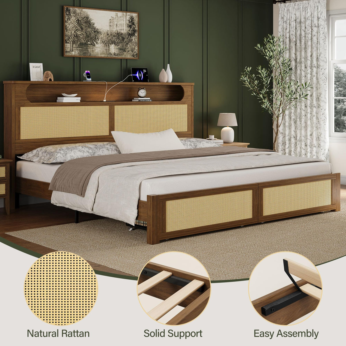 Queen Size Rattan Bed Frame with 2 Storage Drawers V48400