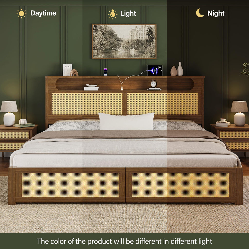 Queen Size Rattan Bed Frame with 2 Storage Drawers V48400