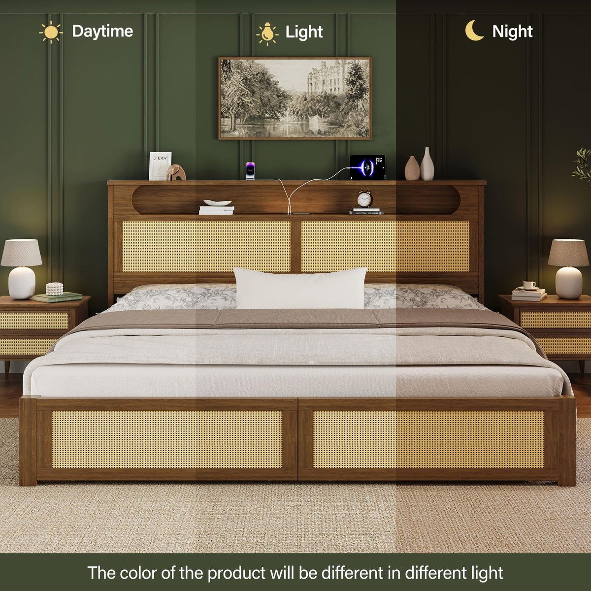 Queen Size Rattan Bed Frame with 2 Storage Drawers V48400